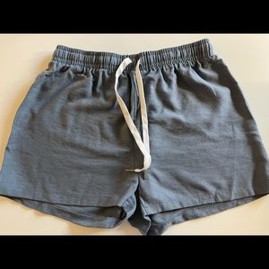 Powder blue soft shorts, can be a little tight around the thigh area.